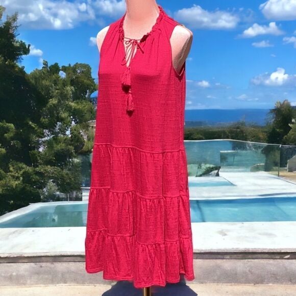 MAX STUDIO NWT WOMENS DRESS COVER UP SWIMWEAR BERRY PINK EXTRA SMALL SLEEVELESS - Picture 2 of 6